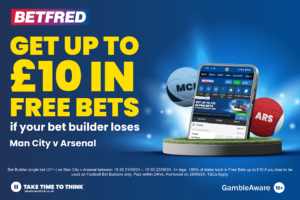 Read more about the article Man City vs Arsenal: 100% of your stake back in Free Bets if your Bet Builder loses with Betfred