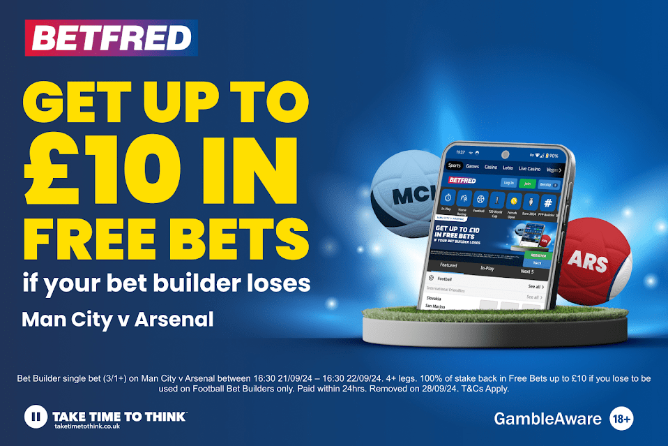 You are currently viewing Man City vs Arsenal: 100% of your stake back in Free Bets if your Bet Builder loses with Betfred