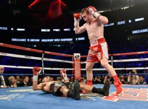 Read more about the article Canelo Alvarez bounced Amir Khan’s head off the canvas in most devastating one-punch KO of his 66-fight career