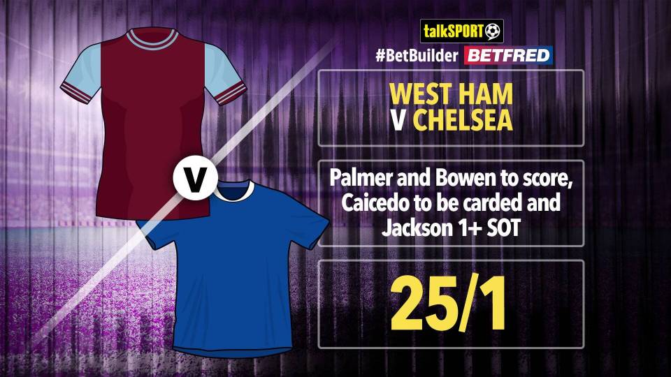 Read more about the article West Ham vs Chelsea: talkSPORT’s 25/1 Bet Builder on Betfred