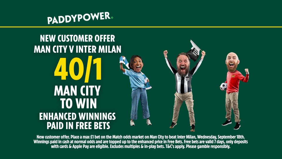 Read more about the article Get 40/1 on Man City to win vs Inter Milan on Paddy Power