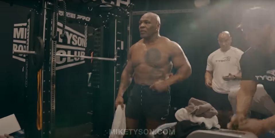 Read more about the article Mike Tyson flaunts ripped physique as he hammers heavy bag in latest training footage ahead of Jake Paul fight