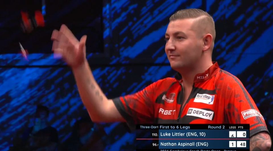 Read more about the article Nathan Aspinall jokingly throws darts on floor as Luke Littler breaks ANOTHER record