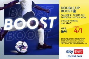 Read more about the article England v Greece odds boost: Get 4/1 on Palmer 2+ SOT and 1+ foule with Sky Bet