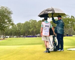 Read more about the article Furyk & Friends suspended briefly to clear standing water from several greens, play has resumed