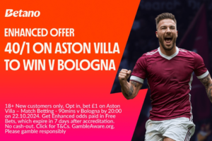 Read more about the article Aston Villa v Bologna betting offer: Get 40/1 on Aston Villa to win with Betano