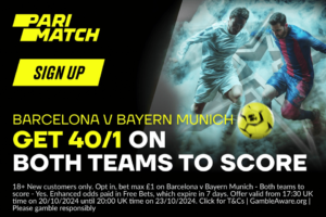 Read more about the article Barcelona v Bayern Munich betting offer: Get 40/1 on both teams to score with Parimatch