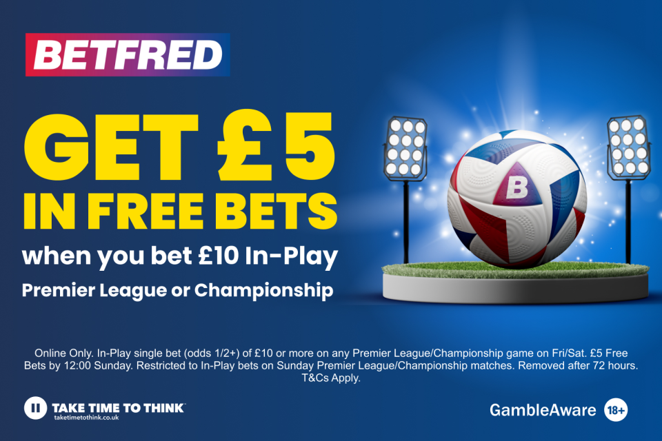 You are currently viewing Get £5 in free bets when you bet £10 in-play on the Premier League or Championship this Friday or Saturday with Betfred