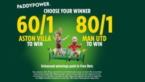 Read more about the article Aston Villa vs Man Utd betting offer: Get Villa at 60/1 or United 80/1 with Paddy Power offer