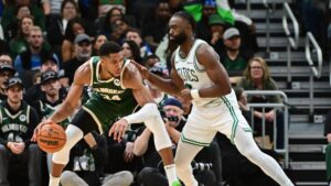 Read more about the article Jalen Brown says “Giannis is a child” after playground fake handshake during chippy Celtics win vs. Bucks