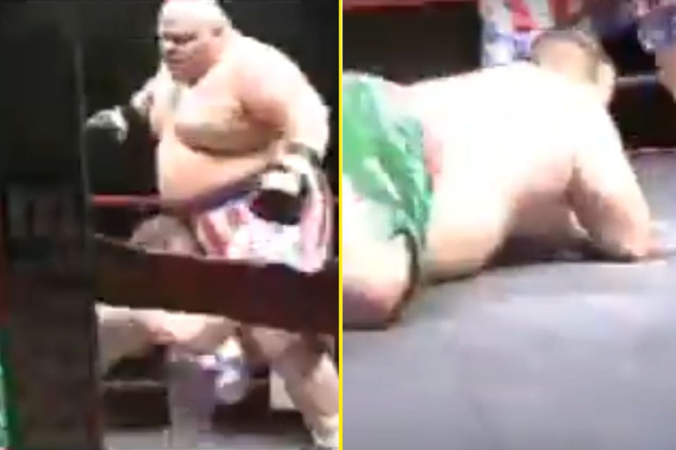 You are currently viewing Butterbean left opponent flopping like a fish on the canvas in bizarre final pro boxing KO win