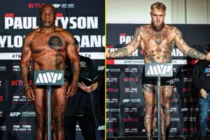 Read more about the article Mike Tyson shows off ripped physique as he weighs in for Jake Paul clash