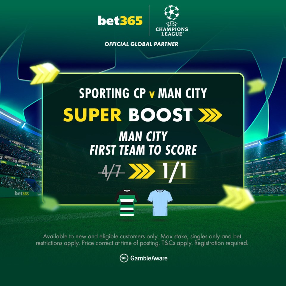 Read more about the article Sporting v Manchester City odds boost: Get EVENS on Man City to score first with bet365