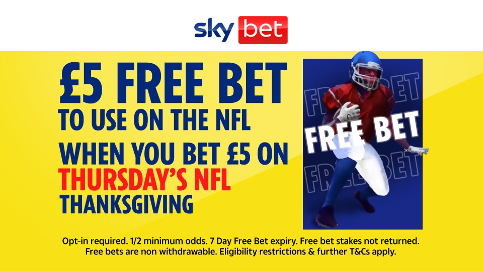 You are currently viewing NFL Thanksgiving Thursday betting offer: Bet £5 and get a £5 free bet with Sky Bet