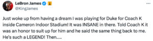 Read more about the article ‘Told Coach K it was an honor to suit up for him’ – LeBron plays for Duke, and performs with Snoop Dogg and Dr. Dre in dream sequence