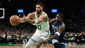 Read more about the article Tatum responds to Edwards’ trash-talk after C’s beat Wolves