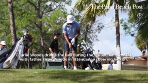 Read more about the article WATCH: Charlie Woods tees off at state golf championship with support from Tiger Woods