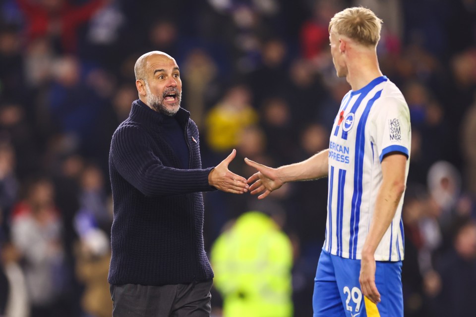 Read more about the article Pep Guardiola in heated exchange with Brighton star as Man City boss reveals what he told defender