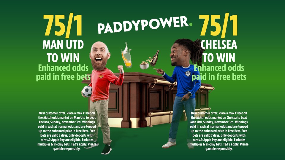 You are currently viewing Man United vs Chelsea betting offer: Pick your winner at 75/1 odds on Paddy Power