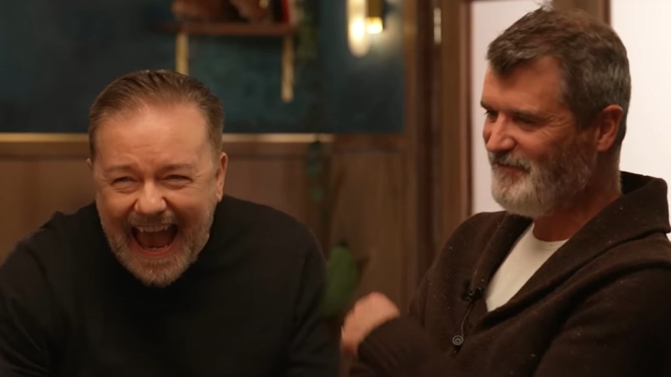 Read more about the article Roy Keane teased by Ricky Gervais over car park incident after Overlap appearance