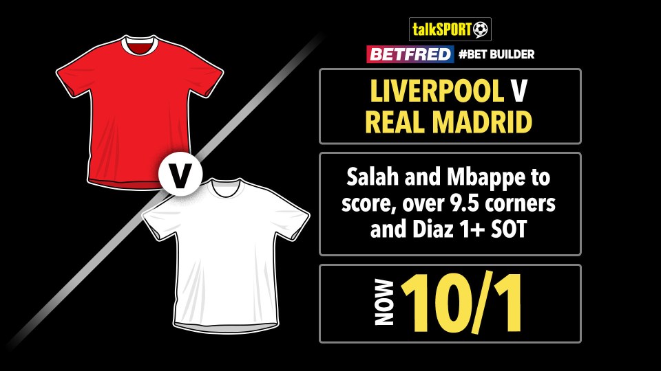 Read more about the article Liverpool vs Real Madrid 10/1 Bet Builder: Get talkSPORT’s Champions League tip on Betfred