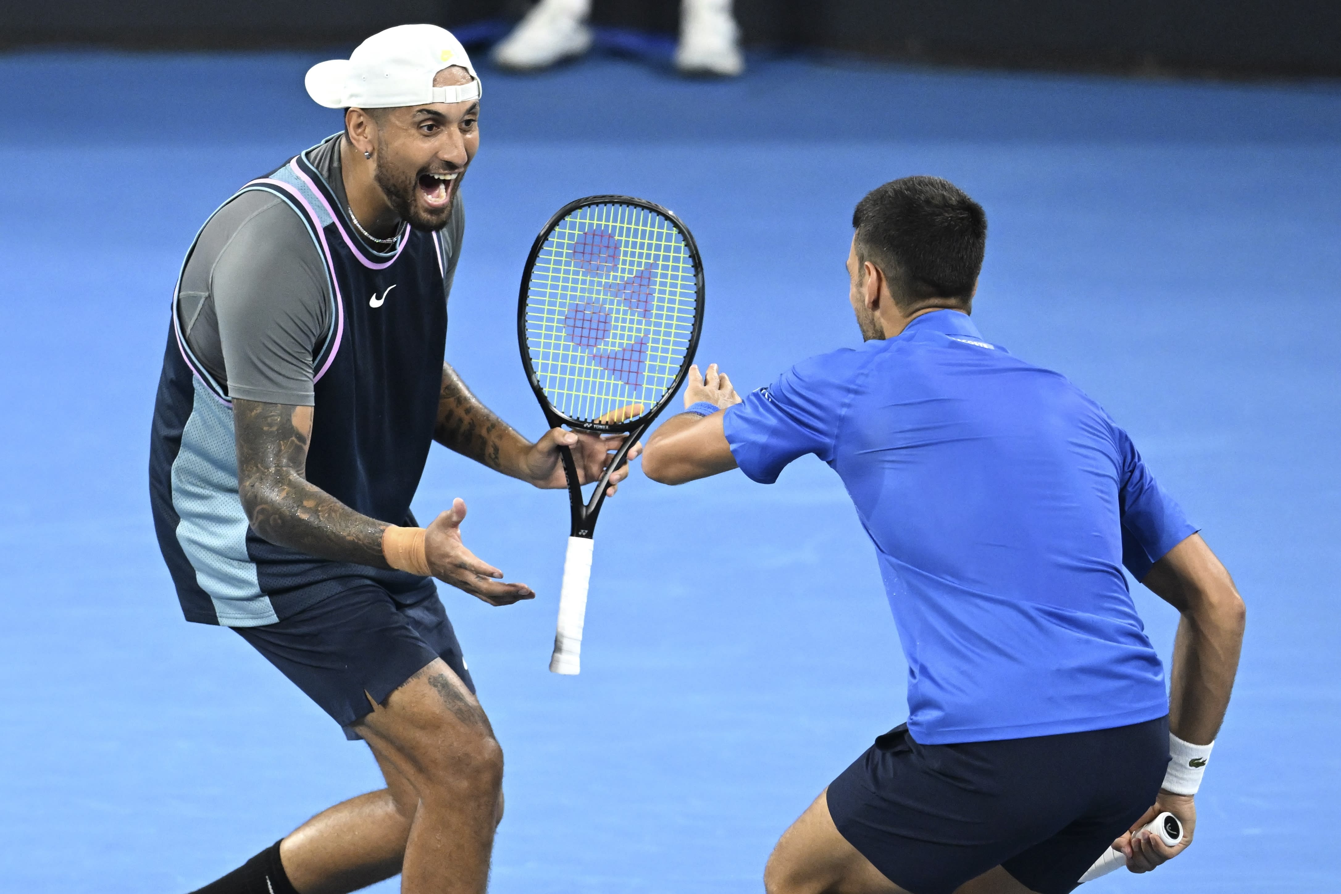 Read more about the article All smiles as Djokovic and Kyrgios treat crowd to flashy shots in doubles win