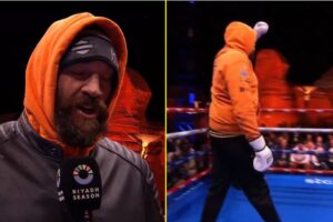 Read more about the article Tyson Fury refuses to throw a single punch and gives bizarre interview at open workout for Oleksandr Usyk rematch