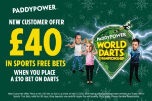 Read more about the article 2025 PDC World Darts Championship betting offer: Bet £10 and get £40 in free bets with Paddy Power