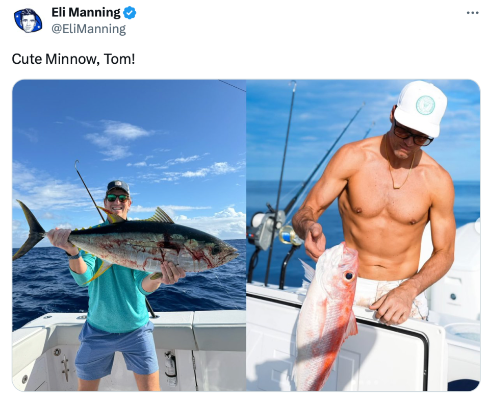 You are currently viewing Tom Brady and Eli Manning exchange jabs over shirtless photo of Brady fishing