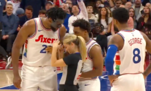 Read more about the article Masked Joel Embiid rips off face protection after furious confrontation with female referee