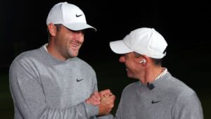 Read more about the article The Showdown: Rory McIlroy and Scottie Scheffler cruise past Bryson DeChambeau and Brooks Koepka to claim $10M crypto prize