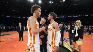 Read more about the article Dyson Daniels’ defense, Trae Young’s offense too much for Knicks, Hawks advance to Las Vegas with NBA Cup win