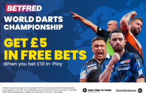 Read more about the article Get £5 in free bets when you bet £10 on Sunday’s World Darts Championship action with Betfred