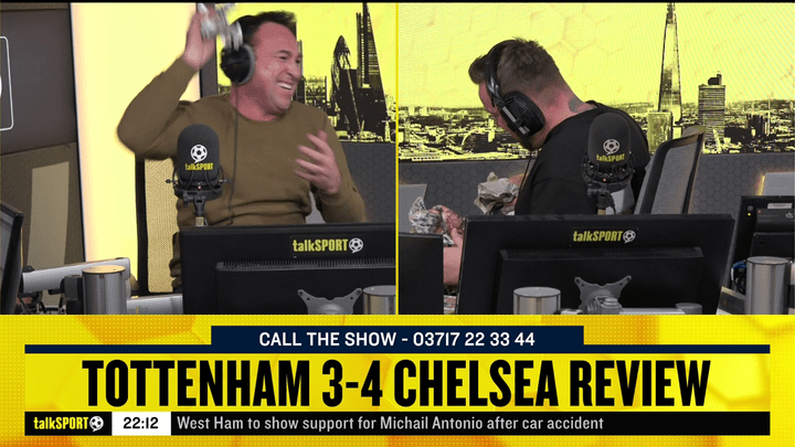 You are currently viewing ‘Chelsea’s punch bag!’ – Jason Cundy mocks Tottenham fans as he throws paper at co-host Jamie O’Hara during grilling