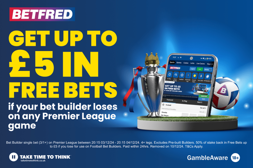 Read more about the article Get up to £5 in free bets if your Premier League Bet Builder loses on Wednesday with Betfred