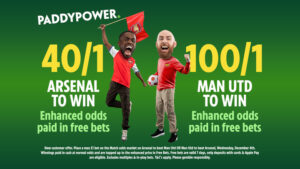 Read more about the article Arsenal vs Man United betting offer: Get 40/1 or 100/1 to win on Paddy Power