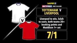 Read more about the article Tottenham vs Liverpool 7/1 Bet Builder: Get talkSPORT’s tip on Betfred