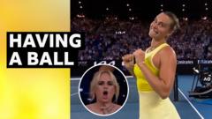 Read more about the article Sabalenka shows off dance moves in front of Rebel Wilson