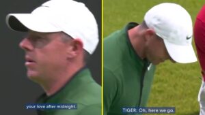 Read more about the article ‘Oh, here we go’ – Tiger Woods responds to Rory McIlroy’s cheeky joke about his age