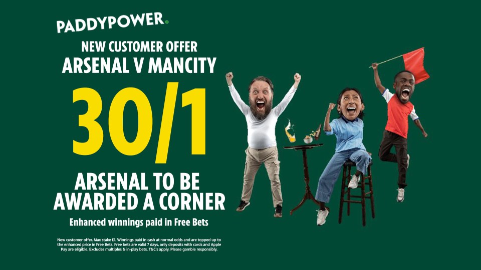 You are currently viewing Arsenal v Manchester City betting offer: Get 30/1 on Arsenal to be awarded a corner with Paddy Power