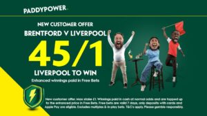 Read more about the article Brentford v Liverpool betting offer: Get 45/1 on Liverpool to win with Paddy Power