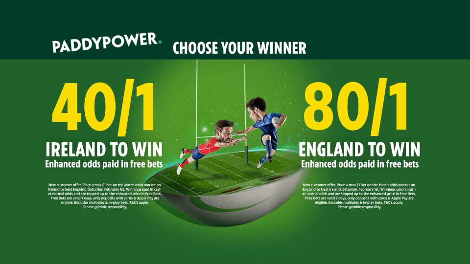 You are currently viewing Ireland v England betting offer: Get 40/1 on Ireland to win or 80/1 on England to win with Paddy Power