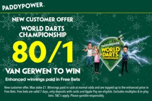 Read more about the article PDC World Darts Championship final betting offer: Get 80/1 on Van Gerwen to win with Paddy Power