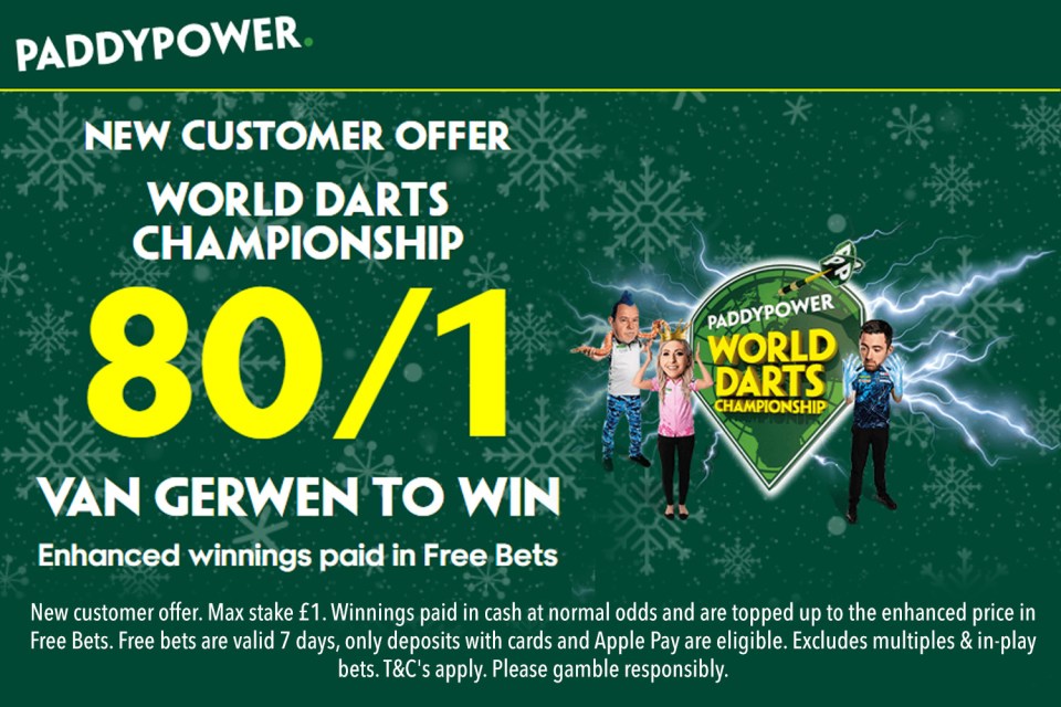 You are currently viewing PDC World Darts Championship final betting offer: Get 80/1 on Van Gerwen to win with Paddy Power