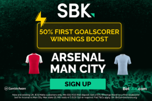 Read more about the article Arsenal vs Man City betting offer: Get 50% first goalscorer boost on SBK