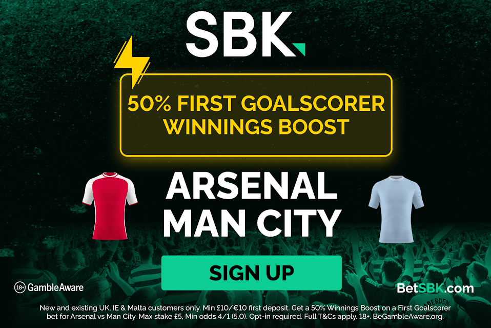 You are currently viewing Arsenal vs Man City betting offer: Get 50% first goalscorer boost on SBK