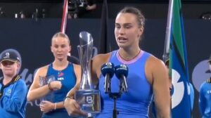 Read more about the article Aryna Sabalenka gets visibly emotional after making cheeky dig and continuing bizarre title streak