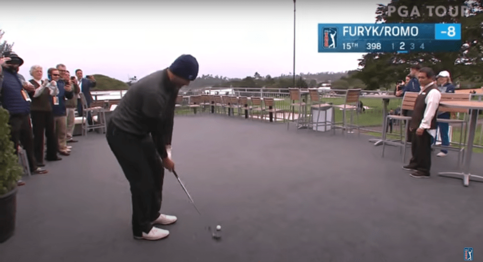 You are currently viewing ‘Insane shot’ – Unearthed footage shows Tony Romo almost hole chip from the beer tent at Pebble Beach