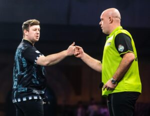 Read more about the article ‘Really annoyed’ – Michael van Gerwen explains Callan Rydz complaint as he reaches semi-final via Ally Pally epic