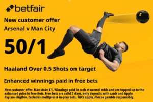 Read more about the article Arsenal v Manchester City betting offer: Get 50/1 on a Haaland shot on target with Betfair